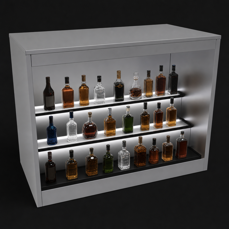 Product image #4 for Glastender 48-Inch Open Front Back Bar Liquor Display Cabinet with 3 Steps and LED Lighting