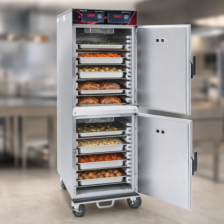 Product image #4 for Cres Cor 1200-HH-SS-2DX Mobile Insulated Stainless Steel Radiant Heated Holding Cabinet, 2 Compartments, 16 Full-Size Sheet Pan Capacity
