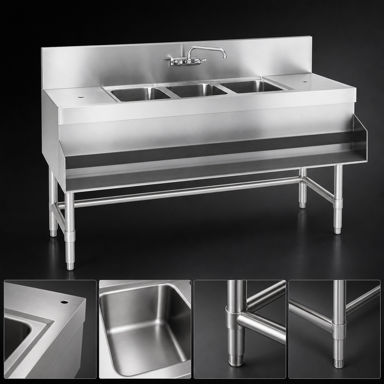 Product image #4 for Spec-Bar 3-Compartment Underbar Sink Unit with Right Drainboard, 60 Inch W x 19 Inch D