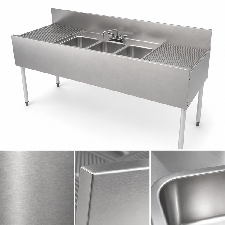 Product image #5 for Top Shelf 72-Inch Three-Compartment Stainless Steel Underbar Sink Unit with Left and Right Drainboards
