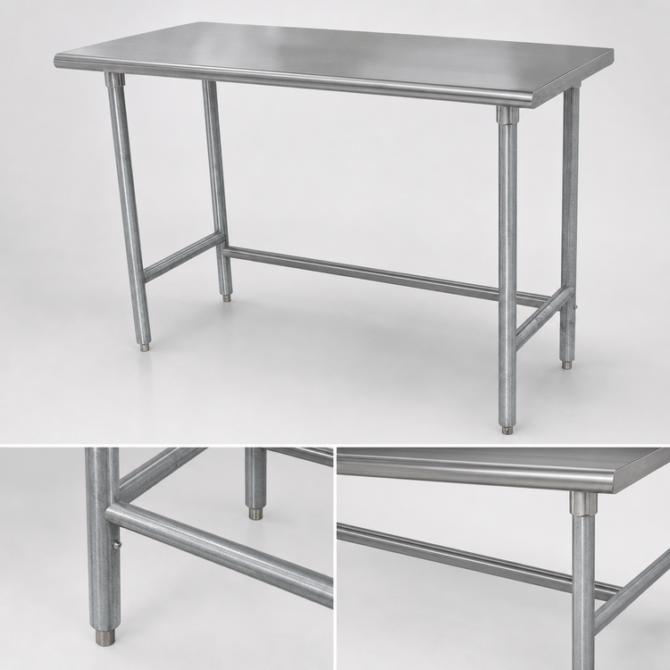 Product image #4 for Advance Tabco Premium Series Flat Top Open Base Work Table, 144 x 36 Inches, 14 Gauge 304 Stainless Steel Top, Galvanized Legs