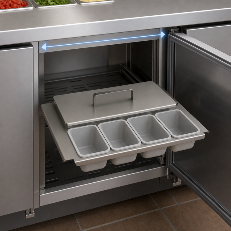 Product image #4 for Glastender Underbar Partial Condiment Drawer Insert, 16-Inch Door Opening, Side-Serviced, Low Profile, 8-Cup