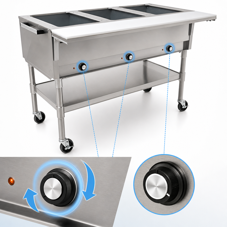 Product image #4 for Eagle Group 51-Inch Portable Electric Hot Food Table with 3 Dry Wells, Open Base, and Cutting Board