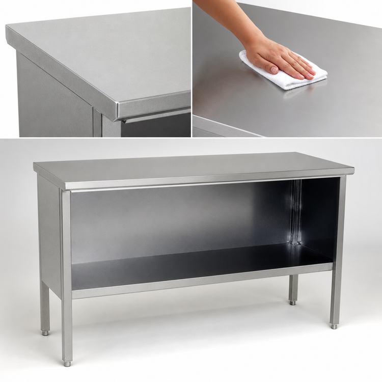 Product image #4 for John Boos EBOS4-30132 Open Front Enclosed Base Stainless Steel Work Table with Fixed Undershelf, 132 x 30 Inches