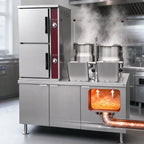 Thumbnail image #4 for Crown DCX-2-6-10 Two Compartment Direct Steam Kettle and Convection Steamer with 60 Inch Cabinet Base