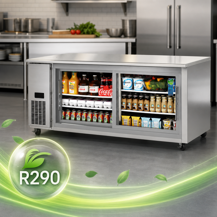 Product image #4 for Everest Refrigeration ETGWR2 Two-Section Undercounter Glass Door Worktop Refrigerator, 22 Cu. Ft., Side-Mounted Self-Contained R290