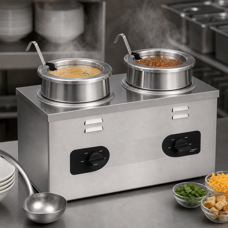 Product image #4 for Nemco 6120A-ICL Twin-Well Wet Countertop Food Warmer with 4 Quart Wells, Inset, Cover, and Ladle