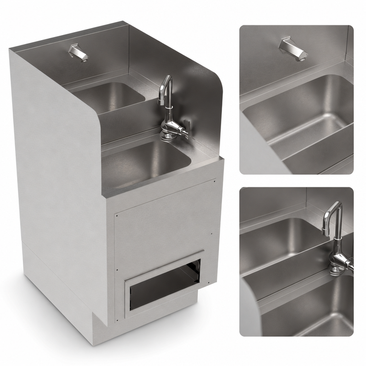 Product image #4 for Krowne Royal Series 18-Inch x 24-Inch Freestanding Stainless Steel Underbar Hybrid Hand/Dump Sink