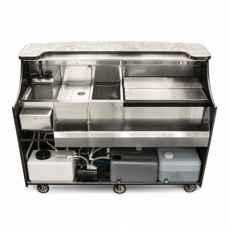 Product image #4 for Top Shelf 66-Inch Mobile Bar with Hand Sink, Ice Chest, Bottle Well, Drainboard and Speed Rail
