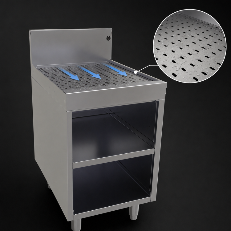 Product image #4 for Glastender Underbar Stainless Steel Glass Rack Storage Unit with Drainboard Top and Open Front Base, 18-Inch W x 24-Inch D