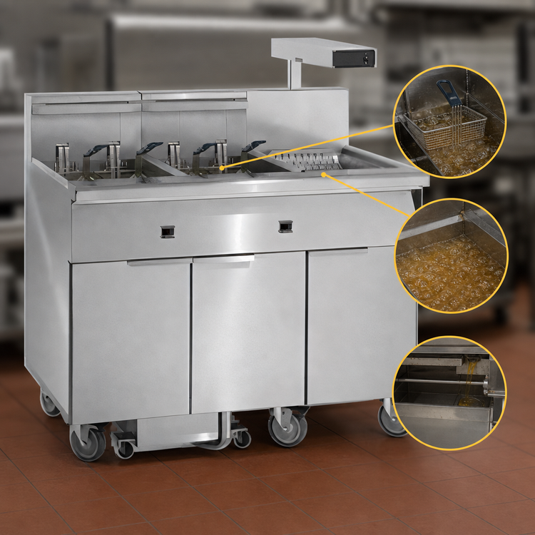 Product image #4 for Imperial Electric Floor Model 6-Tank Fryer with Built-In Filter System and Dump Station, 75 lb. Capacity Each