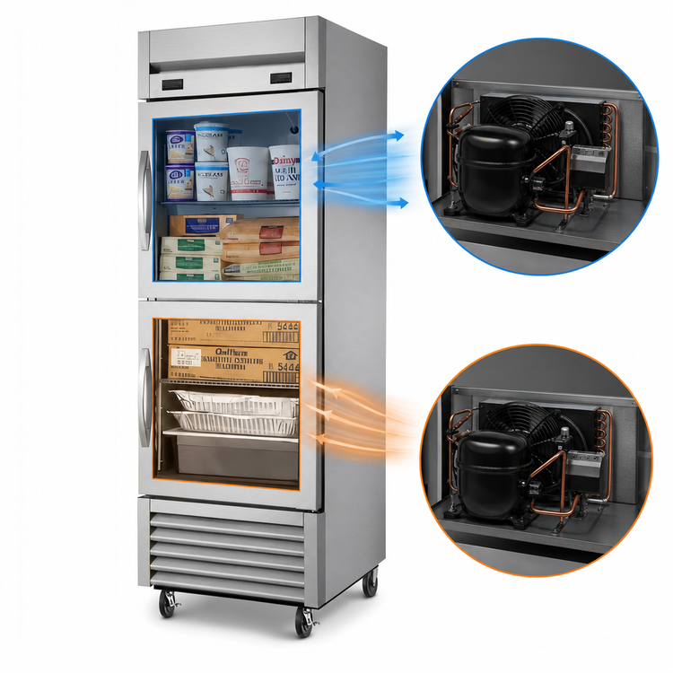 Product image #4 for One-Section Dual-Temperature Reach-In Refrigerator/Freezer with Framed Glass Half Doors