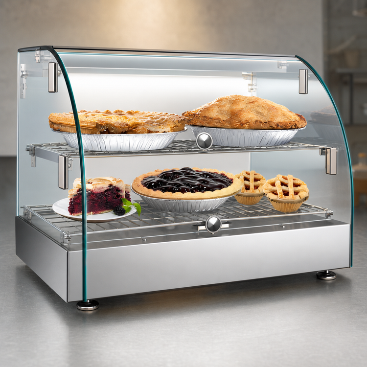 Product image #4 for KoolMore Countertop Hot Food Display Warmer, 1.7 Cu. Ft., 2-Shelf Self-Service, Curved Glass