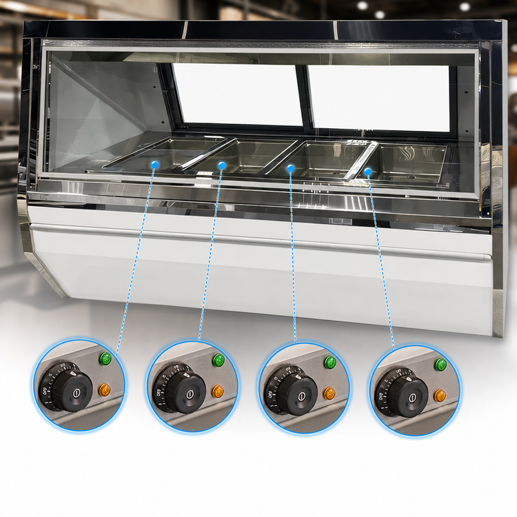 Product image #4 for Howard-McCray 72-Inch 4-Well Full-Service Hot Food Display Case, Wet/Dry, White Exterior, Stainless Steel Interior, 120/240V