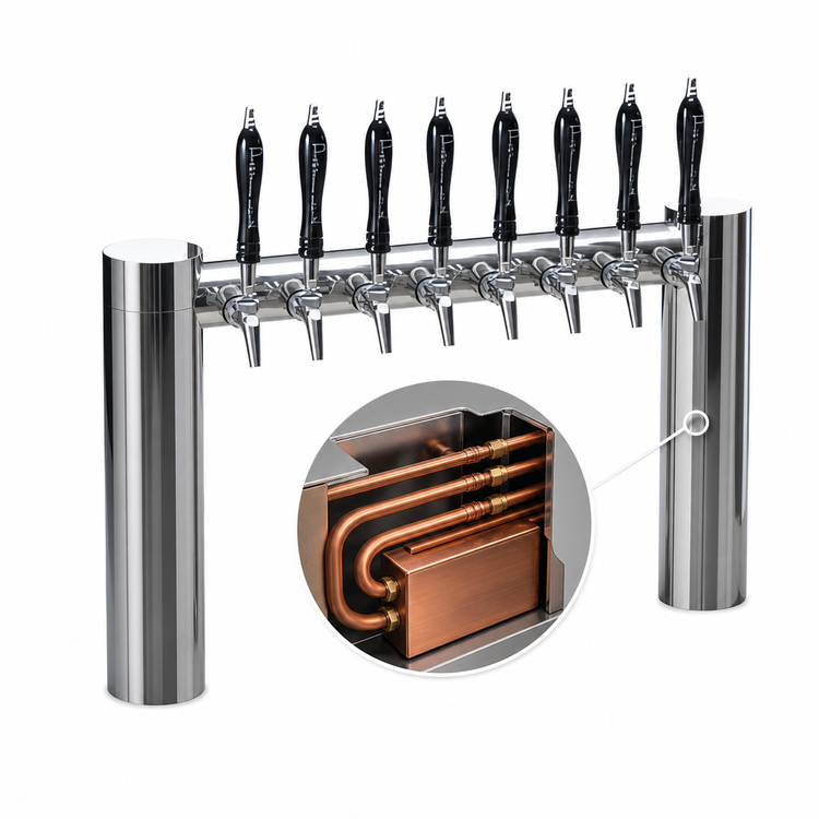 Product image #4 for Perlick Avenue H-Pipe 10-Faucet Glycol-Cooled Countertop Draft Beer Tower, Stainless Steel
