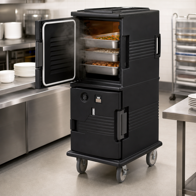 Product image #5 for Cambro Ultra Camcart H-Series Heated Front-Loading Food Pan Carrier, 2-Compartment, 110V, Black
