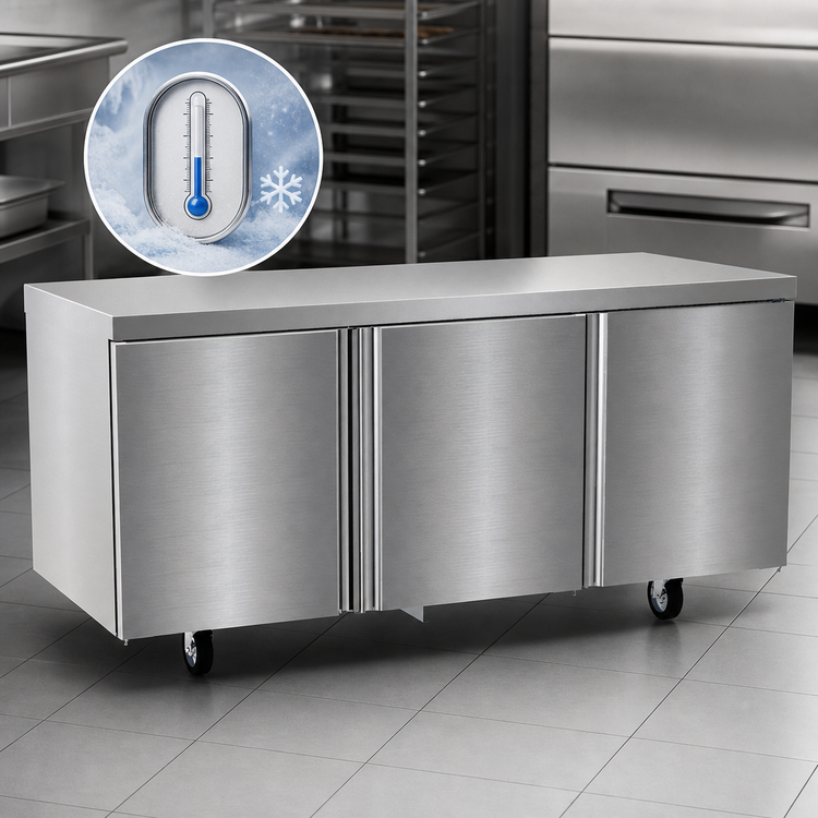 Product image #4 for Delfield 72-Inch Three-Section Worktop Freezer with 3 Doors, Rear-Mounted Self-Contained R290 Refrigeration