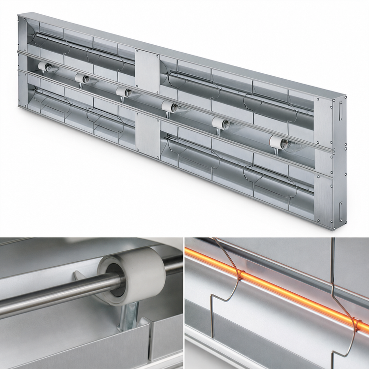 Product image #4 for Hatco Glo-Ray 72-Inch Lighted Infrared Strip Heater with Single Metal Heating Rod, Aluminum, 2.085 kW