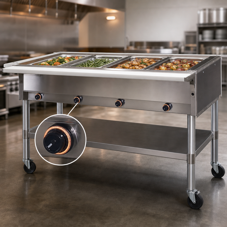Product image #4 for 66-Inch Portable Electric Hot Food Table with 4 Dry Wells and Cutting Board