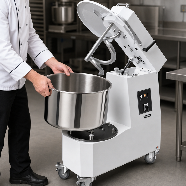 Product image #4 for Trento 21 Liter Spiral Dough Mixer with Timer and Removable 304 Stainless Steel Bowl, 120V
