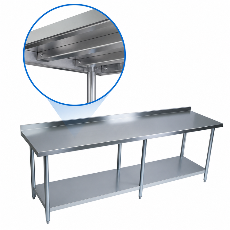 Product image #4 for BK Resources 84-Inch x 24-Inch 18-Gauge 430 Stainless Steel Work Table with 1-1/2-Inch Rear Riser and Adjustable Undershelf