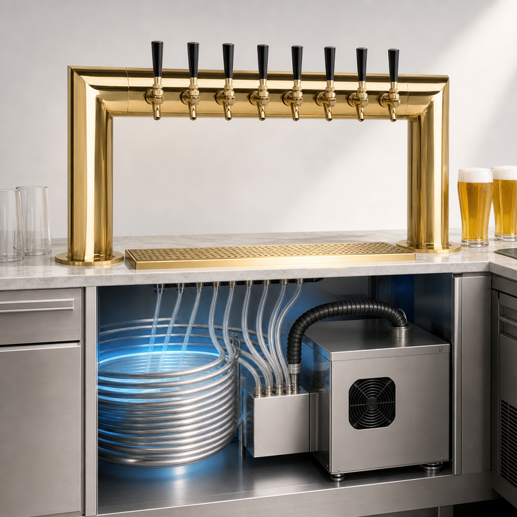 Product image #4 for Pass-Thru 8-Faucet Countertop Glycol-Cooled Draft Beer Tower, PVD Brass Finish