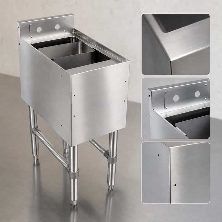 Product image #5 for John Boos Freestanding Slim-Line Underbar Dump Sink, Single Bowl, 12 x 18 x 32-1/2-Inch, Stainless Steel