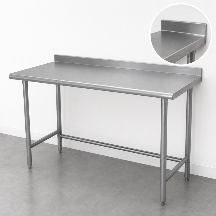 Product image #4 for Advance Tabco 144-Inch x 30-Inch 16-Gauge 304 Stainless Steel Work Table with 1-1/2-Inch Rear Up-Turn and Galvanized Base