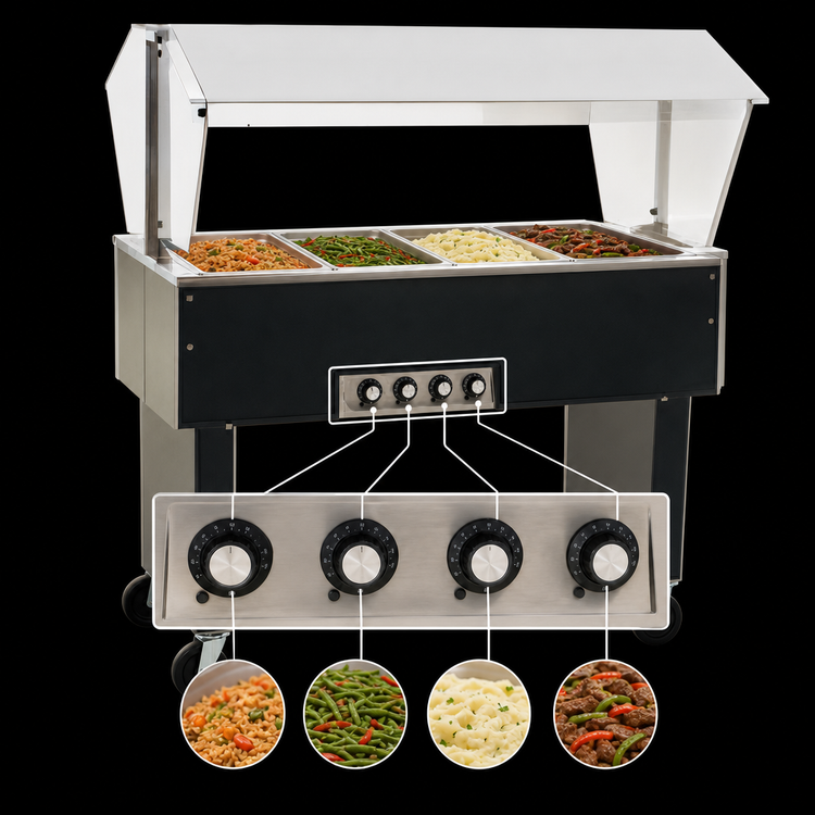 Product image #4 for Eagle Service Mate Deluxe Portable Buffet Hot Food Table with Sneeze Guard, 4 Wells, 63-1/2-Inch, 240V