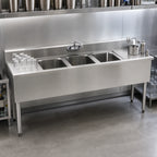 Thumbnail image #4 for Eagle Group 1800 Series B8C-18 Three-Compartment Underbar Sink with Left & Right Drainboards, 96W, 304 Stainless Steel