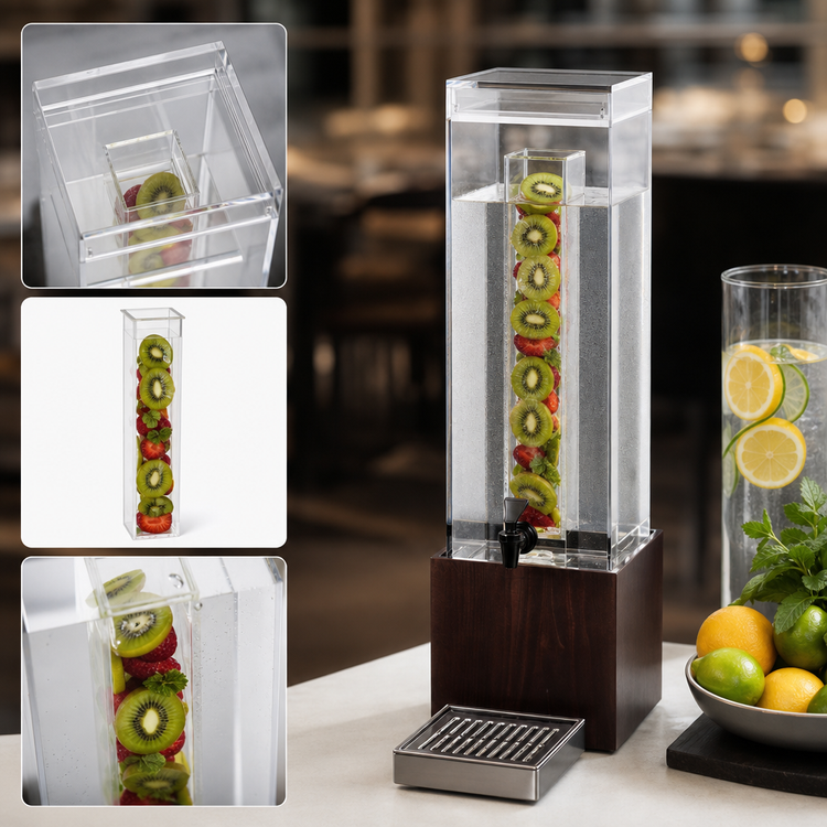 Product image #4 for Westport 3 Gallon Acrylic Beverage Dispenser with Infusion Chamber, Drip Tray, and Dark Wood Base