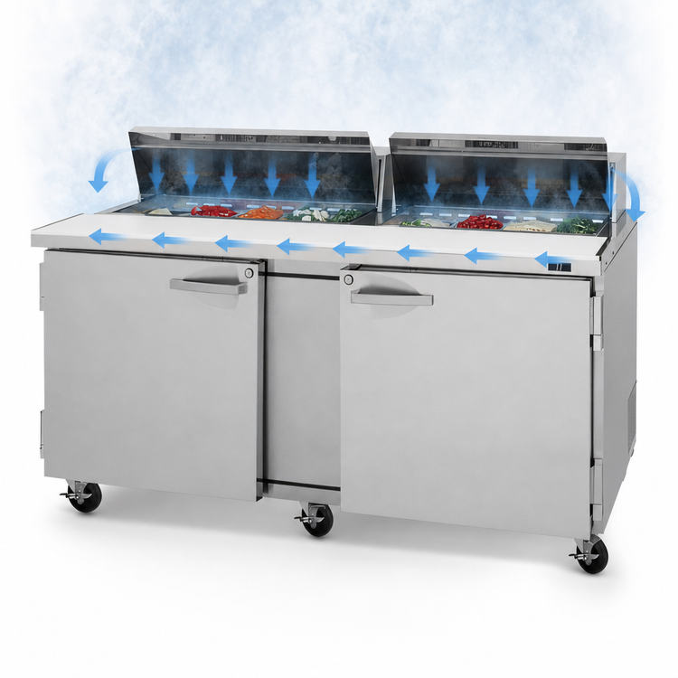 Product image #5 for Turbo Air PRO Series PST-72-N Two-Section Sandwich/Salad Prep Table, 72 5/8-Inch, 19 Cu. Ft., 18-Pan, Rear-Mounted Self-Contained