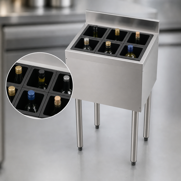 Product image #4 for Perlick 12-Inch Wide Stainless Steel Freestanding Insulated Ice Chest with 6 Bottle Wells, Legs, and 6-Inch Backsplash