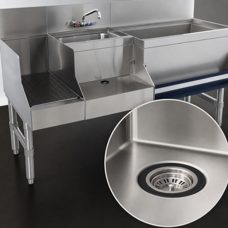 Product image #4 for Advance Tabco Prestige Uni-Serv 60-Inch Stainless Steel Speed Bar with Left Ice Bin, Dump Sink, and Blender Station