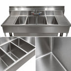 Thumbnail image #5 for BK Resources UBDW-18-496TS 4-Compartment Underbar Sink with Dual Drainboards, 96-Inch, 304 Stainless Steel