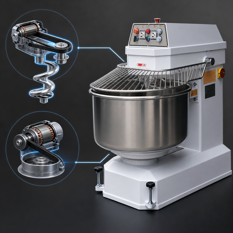 Product image #4 for BakeMax BMSM160 Heavy-Duty Floor Model Spiral Dough Mixer, 352 lb Capacity, 2-Speed, Fixed Bowl