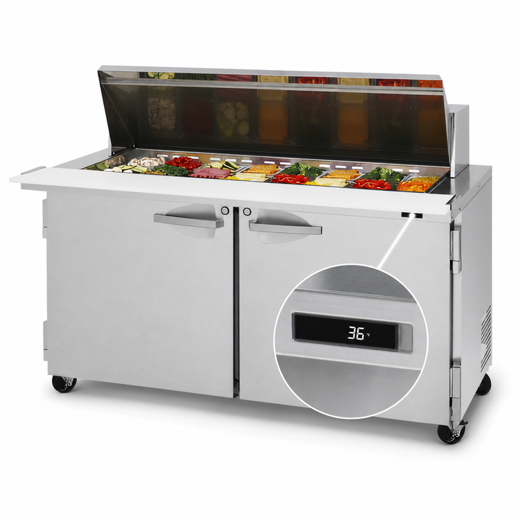 Product image #4 for Turbo Air PRO Series 60-Inch Mega Top Sandwich/Salad Prep Table, 2 Section, 24-Pan, Self-Contained Rear-Mount