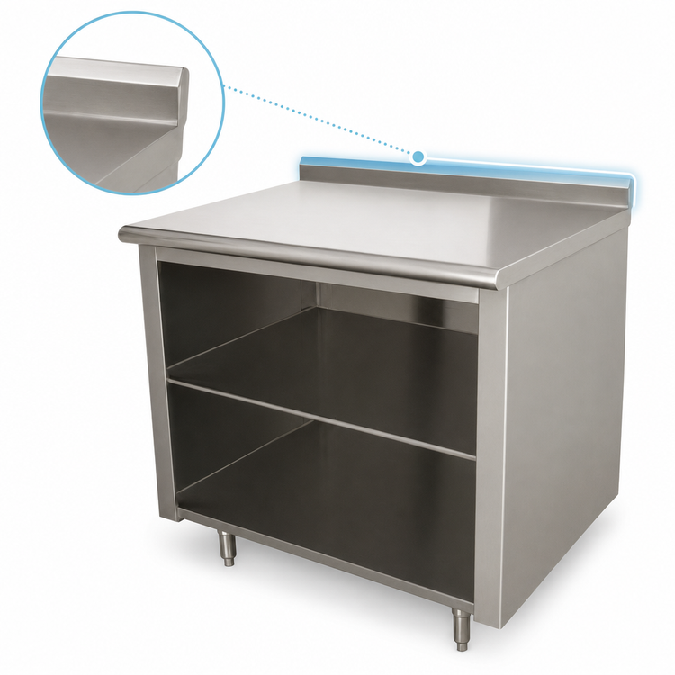 Product image #4 for Advance Tabco 72" x 30" Open Front Cabinet Base Work Table with 14 Gauge 304 Stainless Steel Top and Mid-Shelf