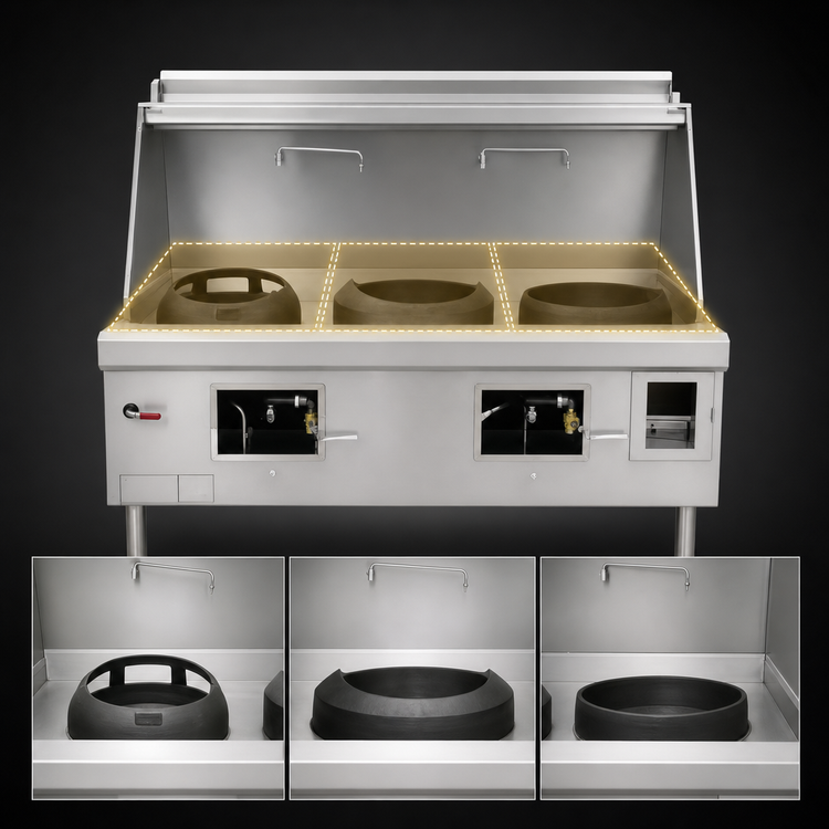 Product image #4 for EcoDeck 3-Chamber Waterless Gas Wok Range with Integrated Sink and Water Wash Bar