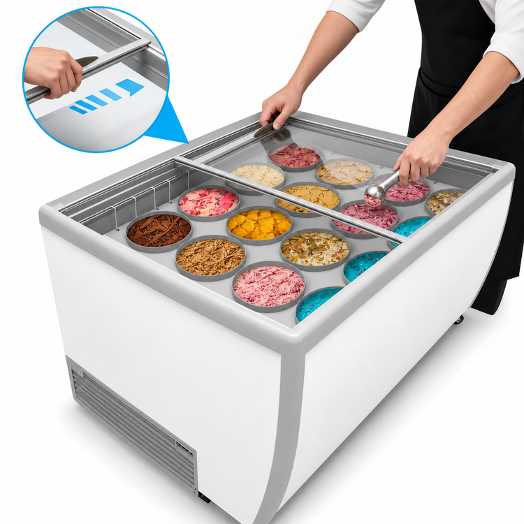 Product image #4 for Koolmore 70-Inch Straight Glass Ice Cream Dipping Display Cabinet, 12-Tub, 20 Cu. Ft., Self-Contained Refrigeration