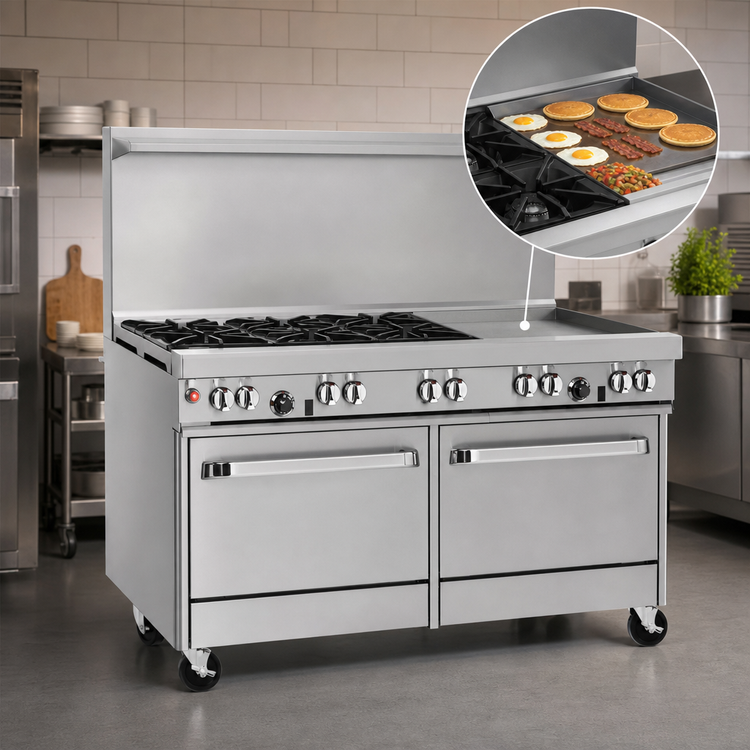 Product image #4 for Southbend Ultimate 60-Inch Commercial Gas Restaurant Range with 5 Burners, 24-Inch Griddle, Convection Oven and Cabinet Base