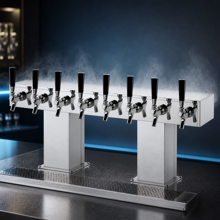 Product image #4 for 10-Faucet Glycol-Cooled Countertop Bridge Tee Draft Beer Tower, Polished Chrome