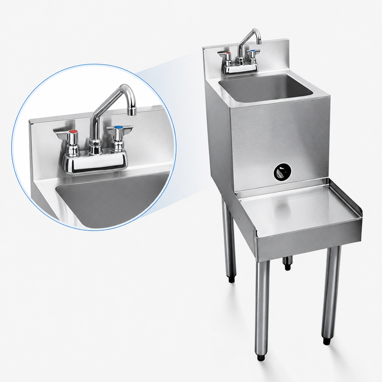 Product image #4 for Choice Freestanding Stainless Steel Underbar Blender Station with Sink, 18" W x 24" D, Left Deck Faucet