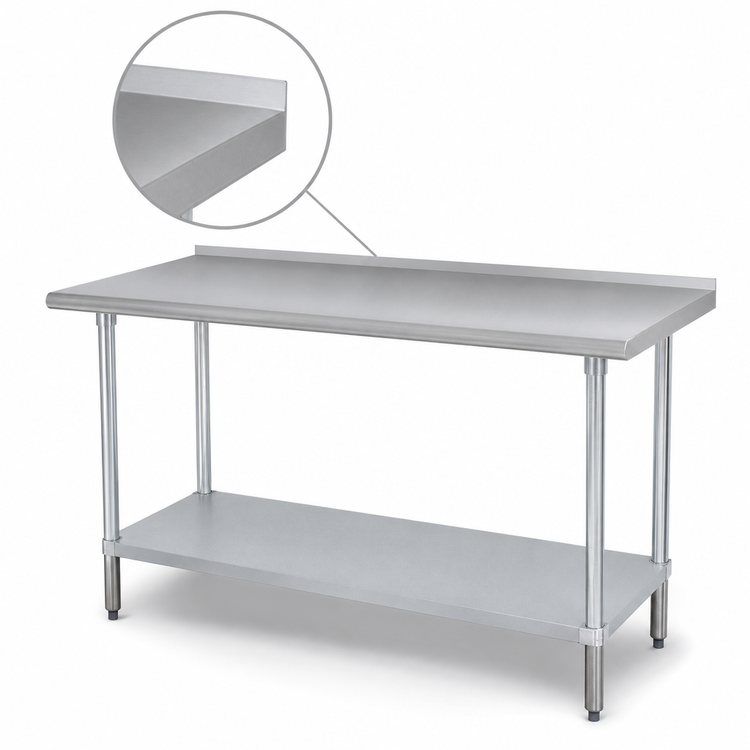 Product image #4 for Advance Tabco 144"W x 30"D Stainless Steel Work Table with 1-1/2" Rear Splash and Galvanized Undershelf
