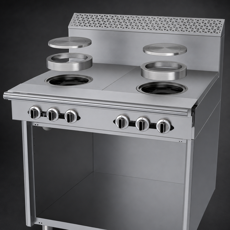 Product image #4 for Garland Cuisine Series Heavy Duty 36-Inch Gas Range with (2) 18-Inch Front-Fired Hot Tops and Open Cabinet Base