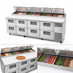 Thumbnail image #4 for True Mfg. - General Foodservice TPP-AT-119D-8-HC 119-Inch 4-Section Pizza Prep Table with 8 Drawers and White Poly Cutting Board
