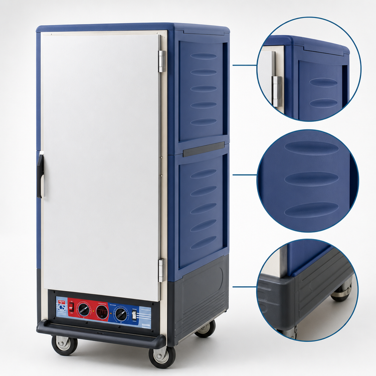 Product image #4 for Metro C5 3 Series Mobile 3/4 Height Combination Heated Holding and Proofing Cabinet with Full-Length Solid Doors, Lip Load Slides, and Blue Insulation Armour