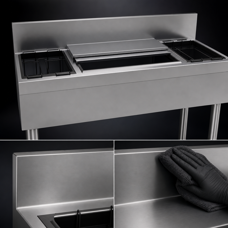 Product image #4 for Glastender CBA-48 48-Inch Underbar Stainless Steel Combo Ice Bin/Cocktail Unit with Dual Bottle Wells and Sliding Covers