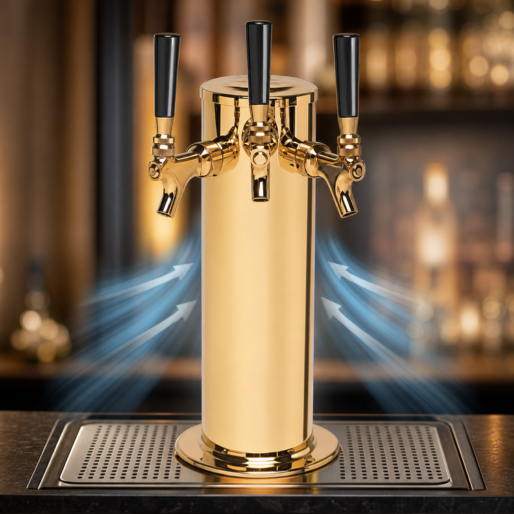 Product image #4 for Micro Matic USA Single-Column Countertop Air-Cooled Draft Beer Tower with 3 Brass Faucets, PVD Brass Finish