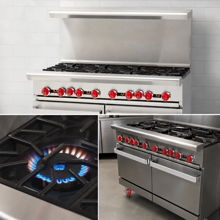 Product image #4 for American Range 48-Inch Gas Restaurant Range with 24-Inch Griddle, 4 Open Burners, and 2 Space Saver Ovens